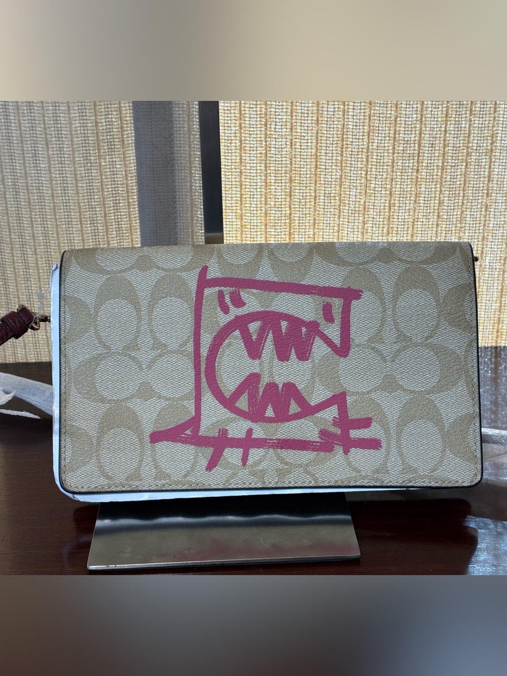 Coach Beige Signature Canvas Crossbody with Pink Graffiti Motif NWT